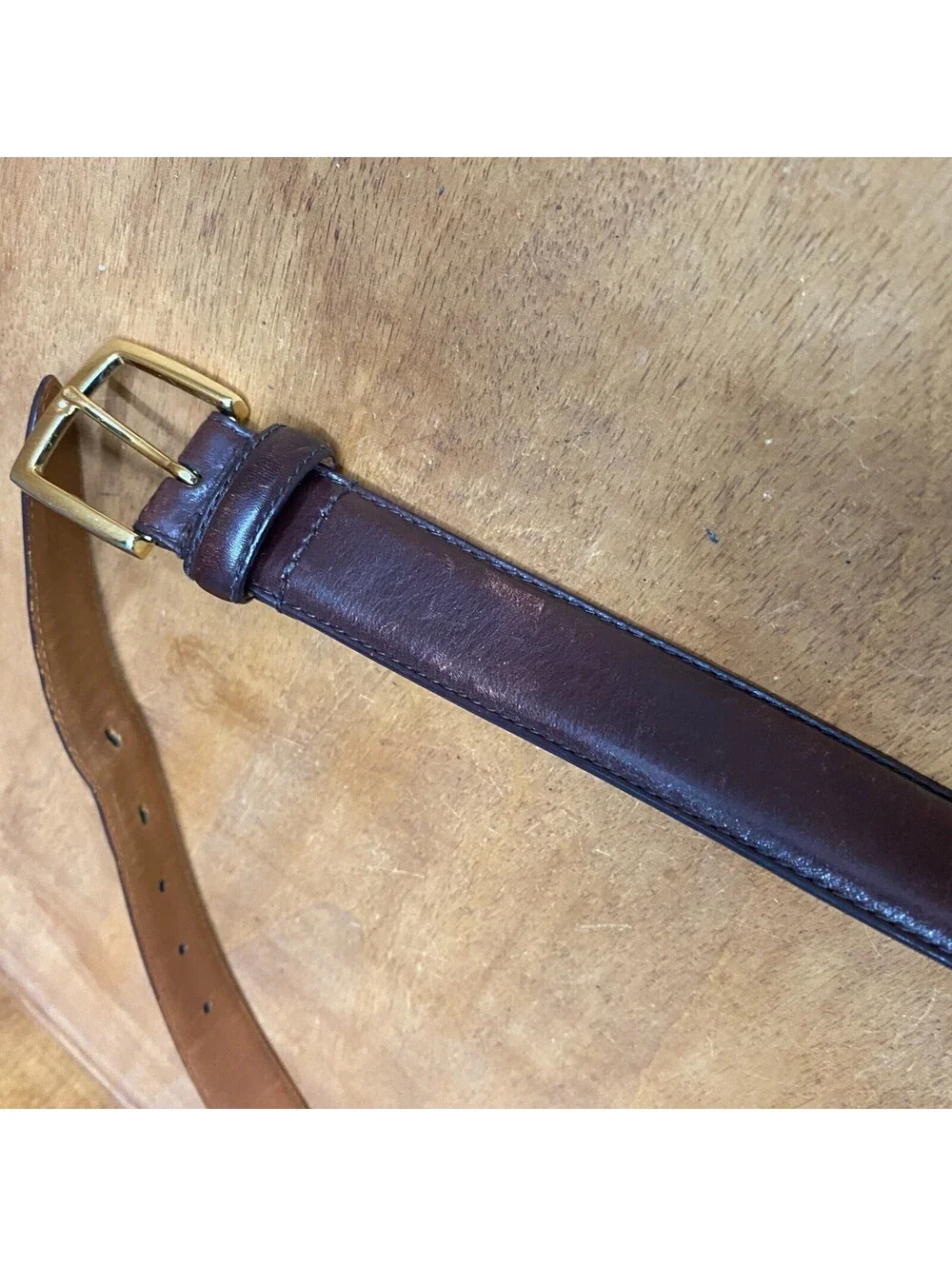 Brooks Brothers 346 Brown Genuine Leather Belt Mens Size 38/95 Gold Buckle